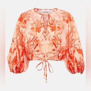 ZIMMERMANN Lyre printed crop linen top - Size 1
